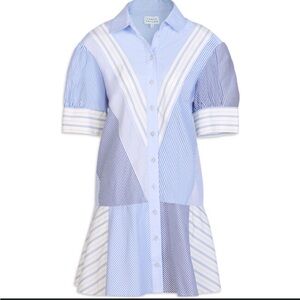 Tanya Taylor Ladessa Striped Long Sleeve Dress - Blue and White